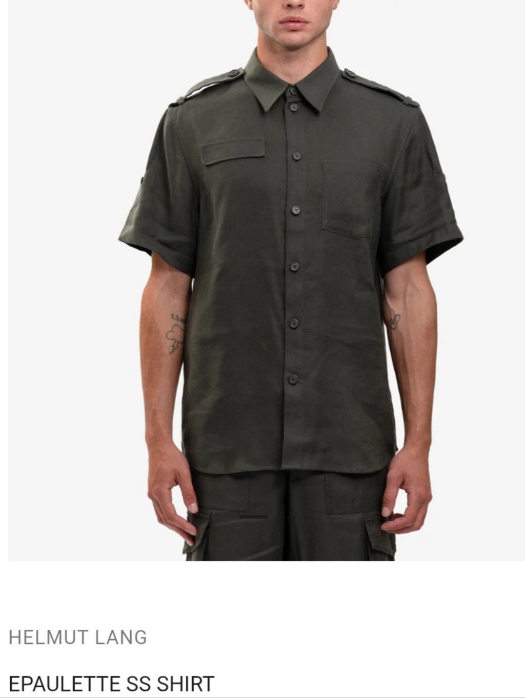 Helmut Lang Dark Grn - Epaulette Short Sleeve Shirt Nwt Size Xl $425